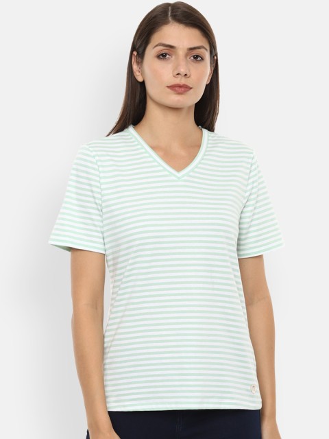 

Van Heusen Woman & White Green Striped Cotton Top
