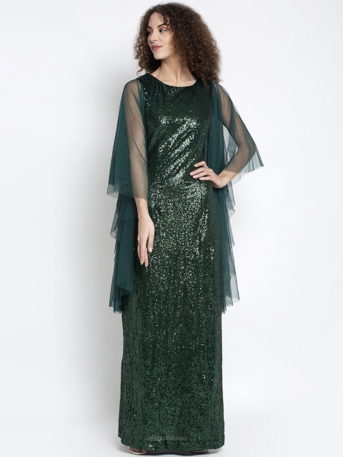 

Just Wow Women Green Sequin Embellished Maxi Dress