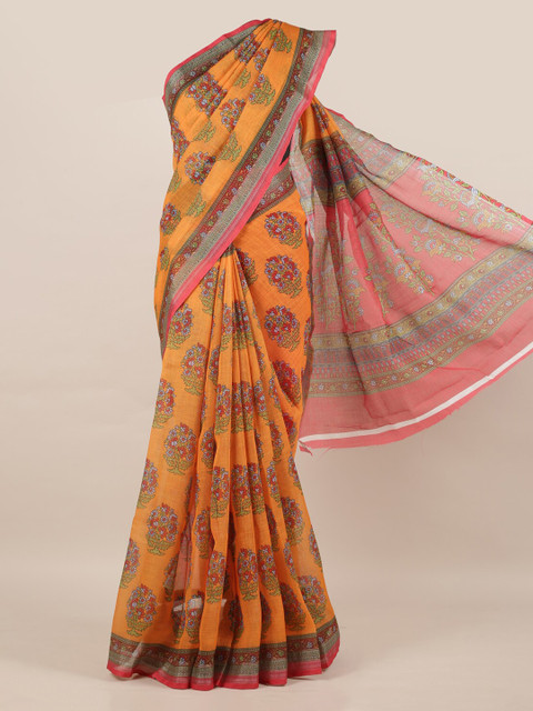 

Pothys Mustard Floral Printed Linen Blend Saree
