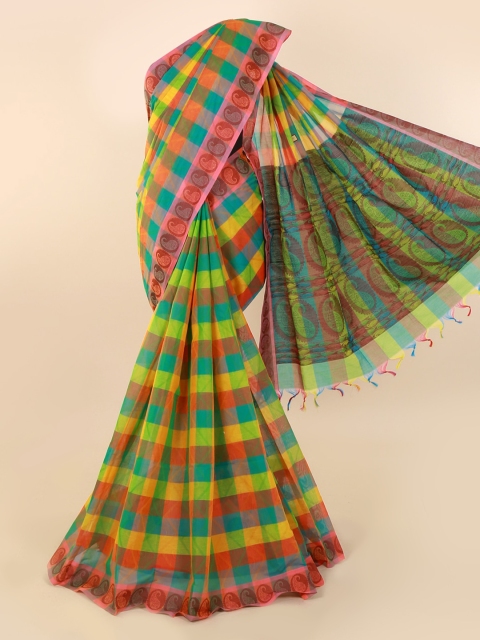 

Pothys Multicoloured Checked Pure Cotton Saree with Jhalar Pallu, Multi
