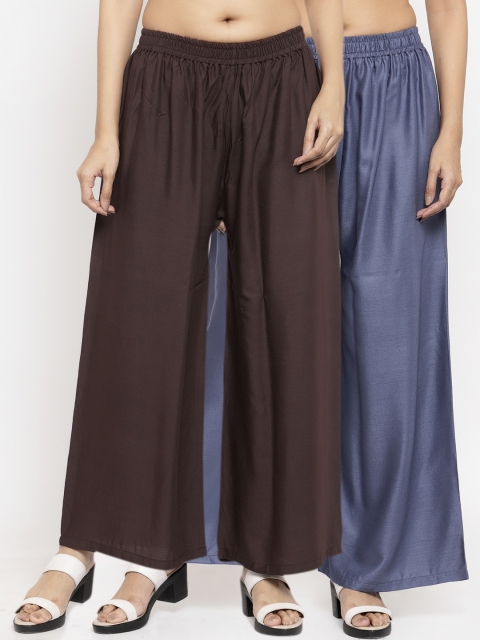 

NEUDIS Women Pack Of 2 Grey & Brown Solid Wide Leg Palazzos