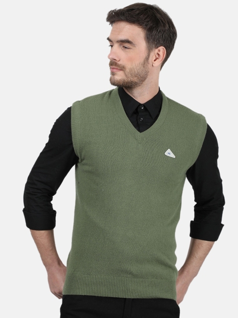 

Monte Carlo Men Olive Green Solid Sweater Vest
