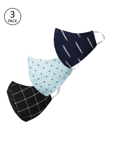 

VASTRAMAY Unisex Pack Of 3 2-Ply Reusable Cloth Half Face Masks, Blue