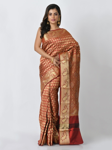 

RANGOLI Maroon & Gold-Toned Art Silk Woven Design Kanjeevaram Saree