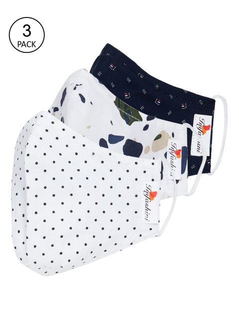 

Imfashini Women Pack Of 3 Printed 2-Ply Reusable Cloth Masks, Navy blue