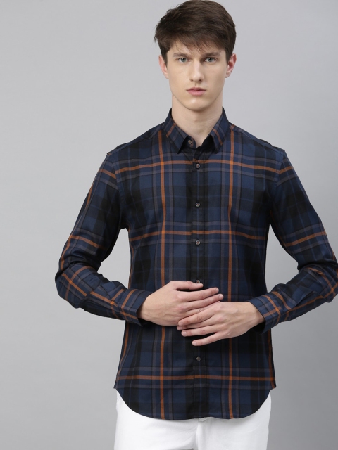 

RARE RABBIT Men Navy Blue & Red Tailored Fit Checked Casual Shirt