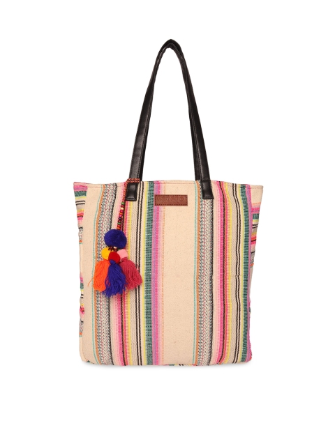 

ASTRID Yellow & Pink Striped Tote Bag