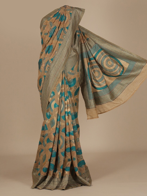 

Pothys Tan Printed Jute Silk Saree