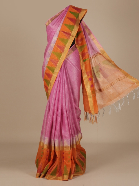 

Pothys Pink Solid Pure Linen Saree