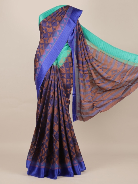 

Pothys Navy Blue Printed Jute Silk Saree