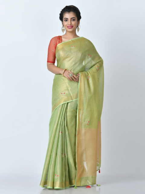 

RANGOLI Green Woven Design Tissue Saree