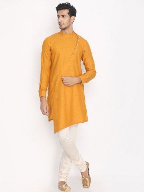 

Manyavar Men Mustard Solid A-Line Kurta