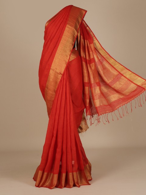 

Pothys Red Solid Pure Linen Saree