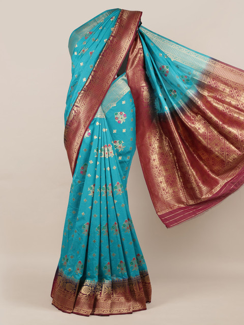 

Pothys Blue Woven Design Jute Silk Saree