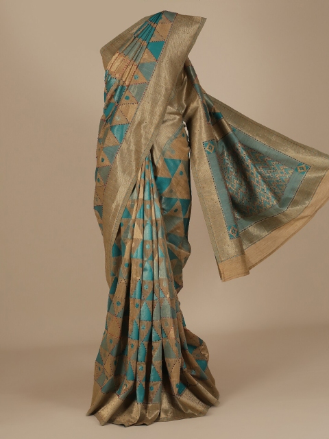 

Pothys Tan & Blue Jute Silk Woven Design Saree