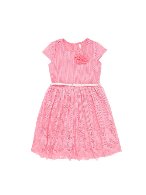 

Pantaloons Junior Girls Pink Self Design Fit and Flare Dress