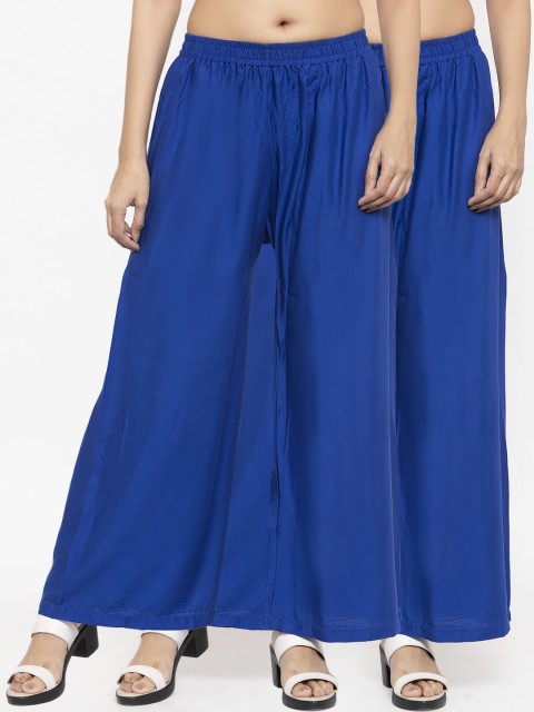 

NEUDIS Women Pack Of 2 Blue Solid Wide Leg Palazzos