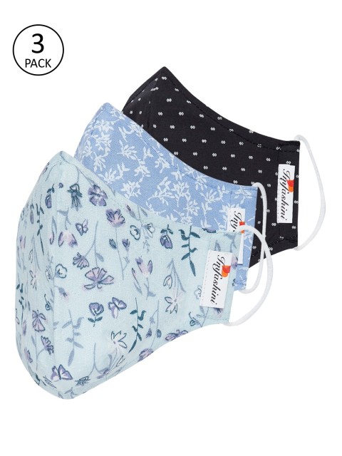 

Imfashini Women Pack Of 3 Printed 2-Ply Reusable Cloth Masks, Blue