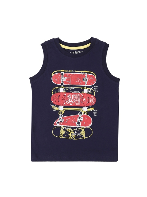 

Pantaloons Junior Boys Navy Blue Printed Cotton Round Neck Pure Cotton T-shirt