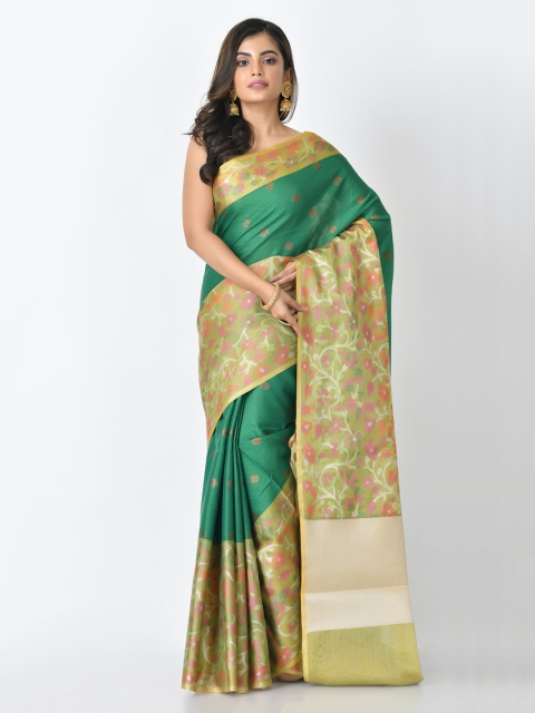 

RANGOLI Green & Cream-Coloured Organza Woven Design Saree