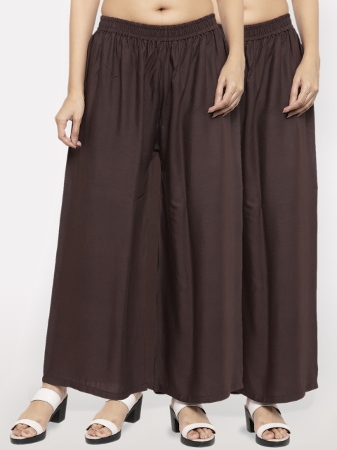 

NEUDIS Women Pack Of 2 Brown Solid Wide Leg Palazzos
