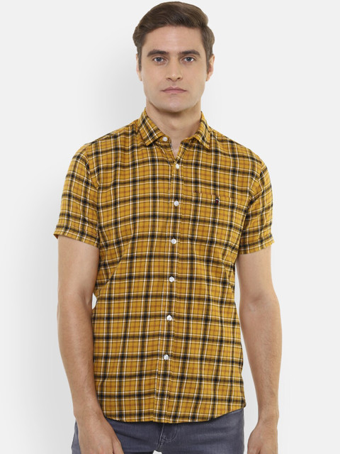 

Louis Philippe Jeans Men Yellow & Black Slim Fit Checked Casual Shirt