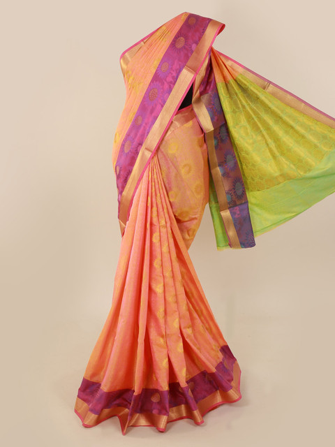 

Pothys Peach-Coloured & Pink Silk Cotton Woven Design Saree