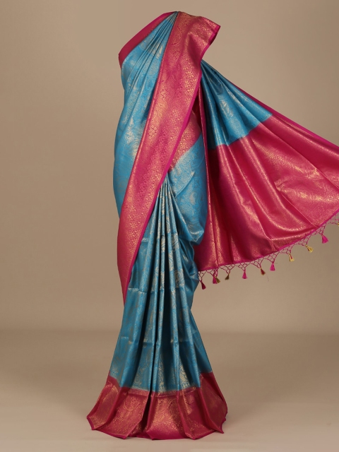 

Pothys Blue & Pink Jute Silk Woven Design Saree