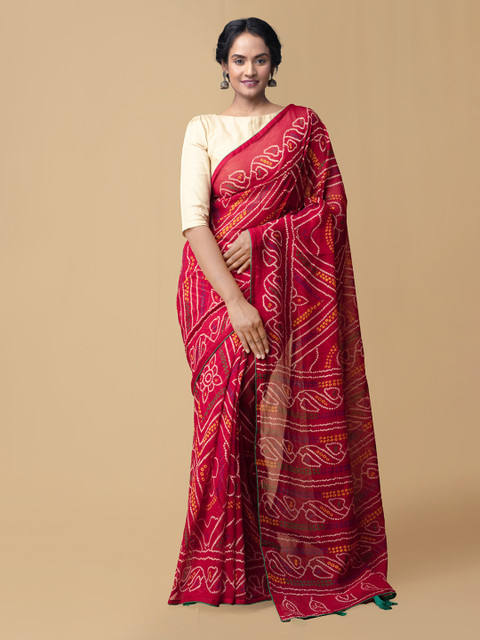 

Unnati Silks Red Pure Chiffon Printed Bandhani Saree