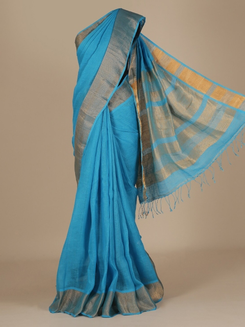 

Pothys Blue Solid Jute Silk Saree