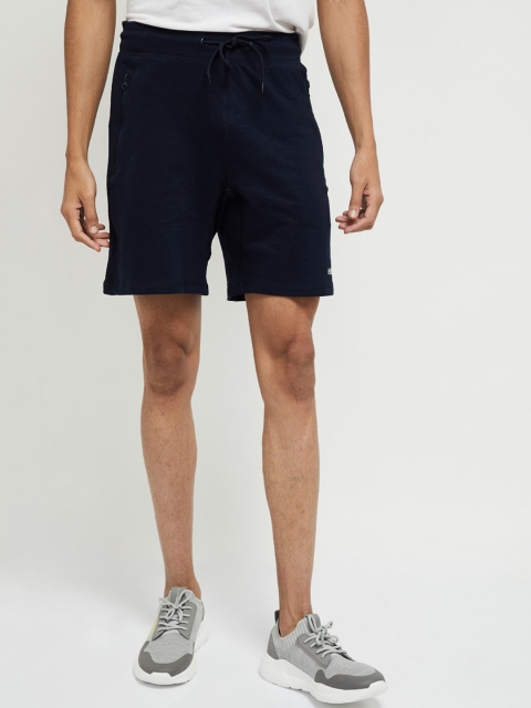 

max Men Navy Blue Solid Regular Fit Sports Shorts