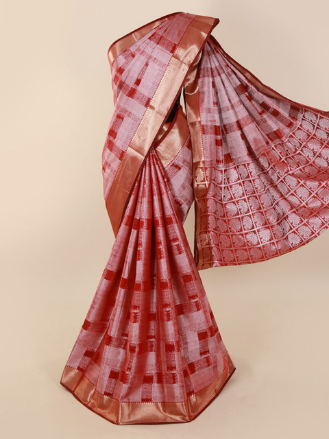 

Pothys Maroon Woven Design Cotton Blend Tanchai Kora Saree