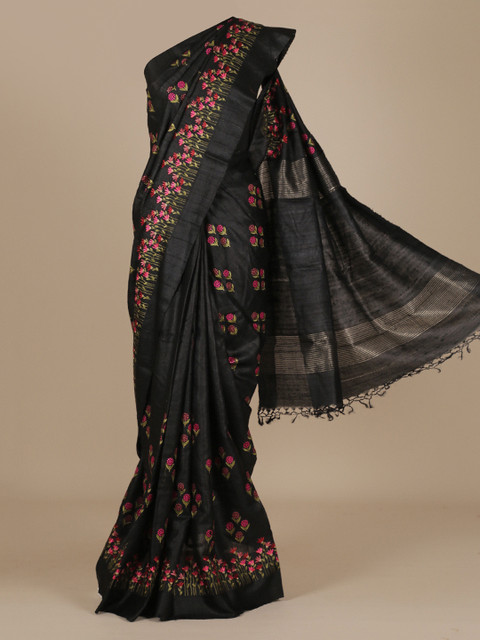 

Pothys Black Embroidered Jute Silk Saree