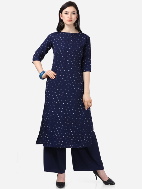 

Silk Bazar Women Navy Blue Printed Straight Kurta