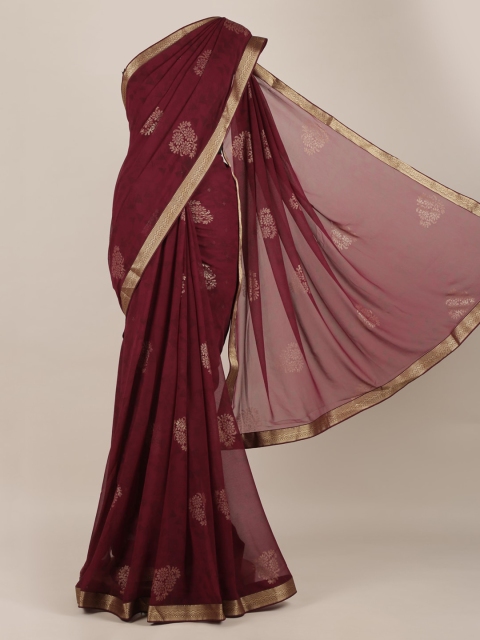 

Pothys Maroon Woven Design Poly Chiffon Saree