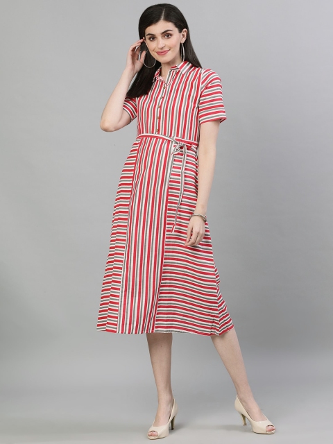 

Nayo Women Red Striped Shirt Dress