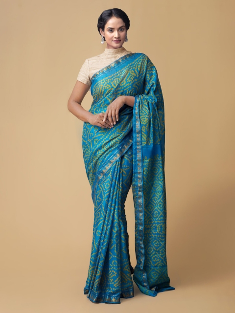 

Unnati Silks Turquoise Blue Pure Chiffon Dyed Bandhani Saree
