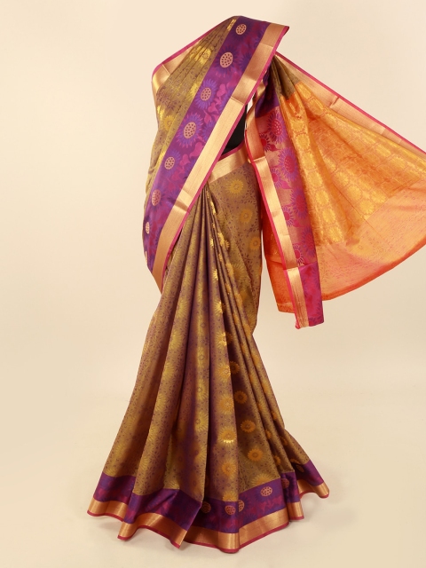 

Pothys Green & Gold-Toned Silk Cotton Woven Design Saree