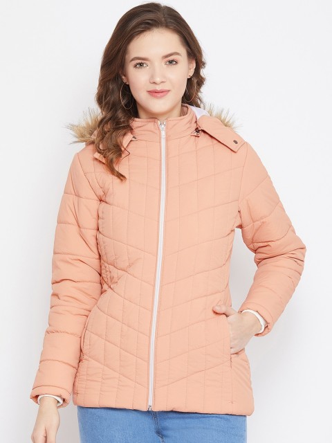 

Okane Women Peach-Coloured Solid Parka Jacket