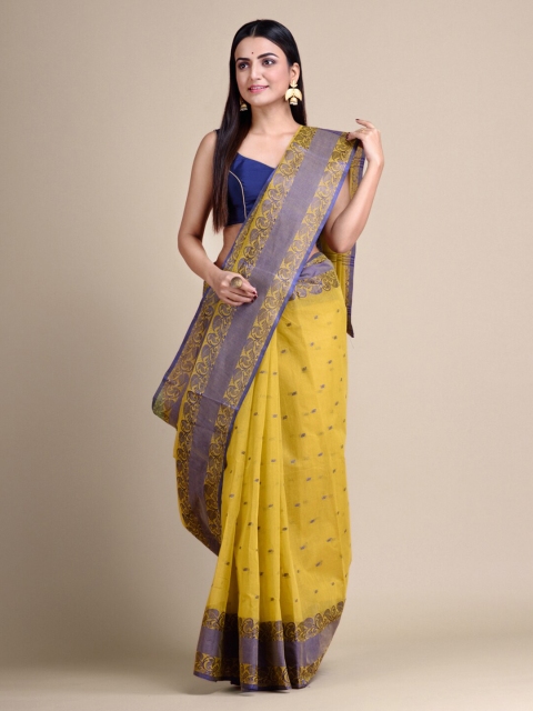 

Mitera Yellow Pure Cotton Woven bengali tangail Tant Saree