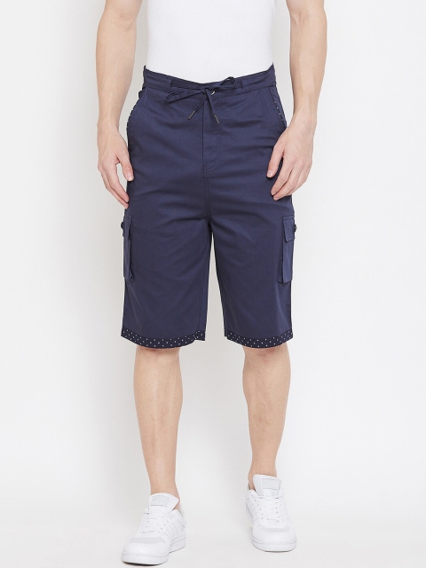 

Hypernation Men Navy Blue Solid Regular Fit Cargo Shorts