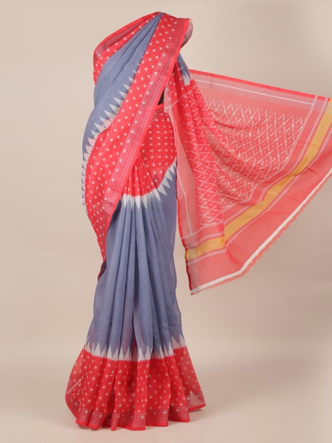 

Pothys Grey & Red Linen Blend Printed Saree