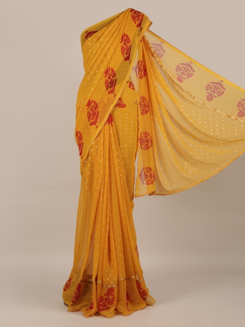 Pothys Yellow Printed Poly Chiffon Saree