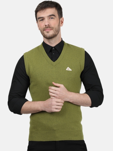 

Monte Carlo Men Olive Green Solid Sweater Vest