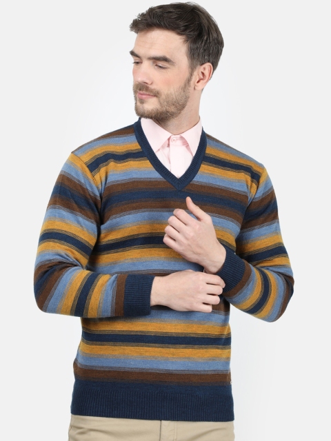 

Monte Carlo Men Brown & Blue Striped Pullover Sweater