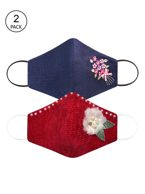 

Daffodils GIRLS WEAR Women Pack Of 2 3-Ply Cloth Mask, Red