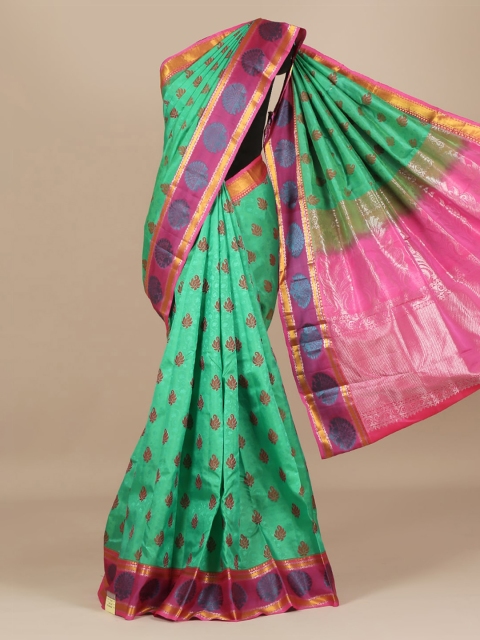 

Pothys Green Woven Design Silk Blend Saree with Zari Border