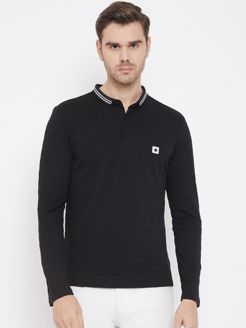 

QUBIC Men Black Solid Henley Neck T-shirt