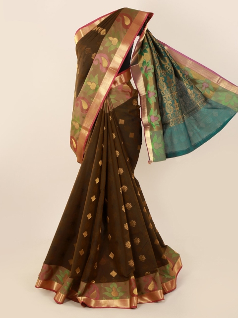 

Pothys Green & Coffee Brown Silk Cotton Woven Design Saree