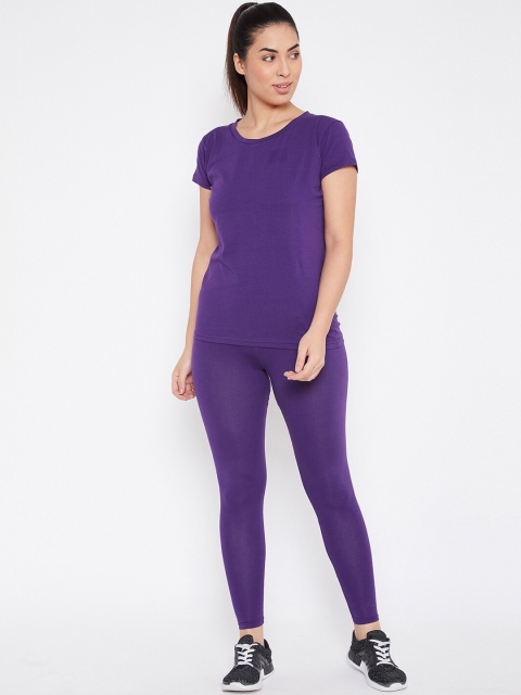 

ALIZA Women Purple Solid T-shirt With Leggings